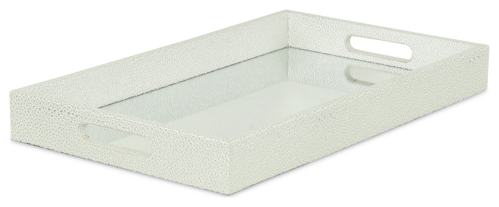 Labai Faux Shagreen, Mirrored Tray, White Silver