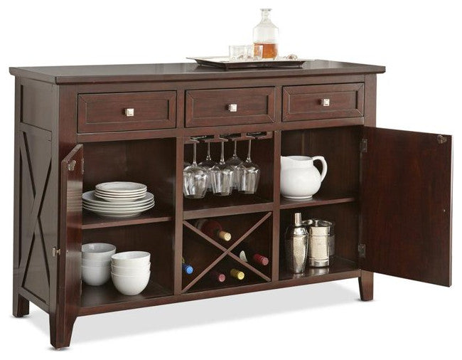 Spacious Sideboard, X-Shaped Wine Rack & Hanging Glass Stemware Rack, Espresso