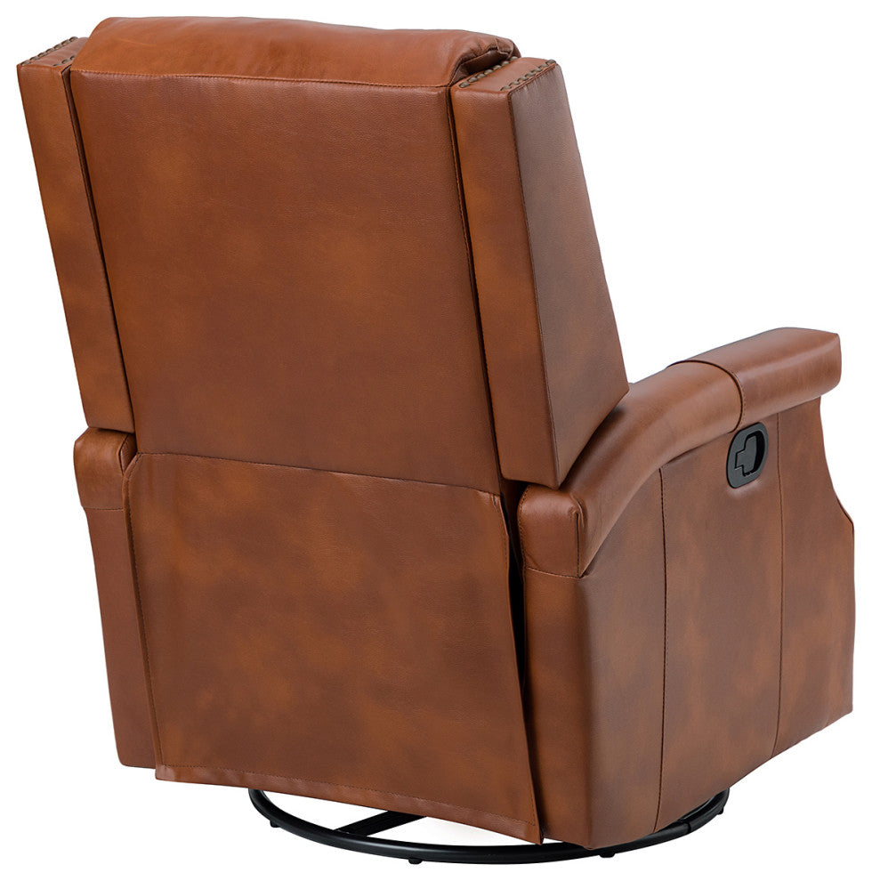 Genuine Leather Swivel Rocker Recliner, Saddle