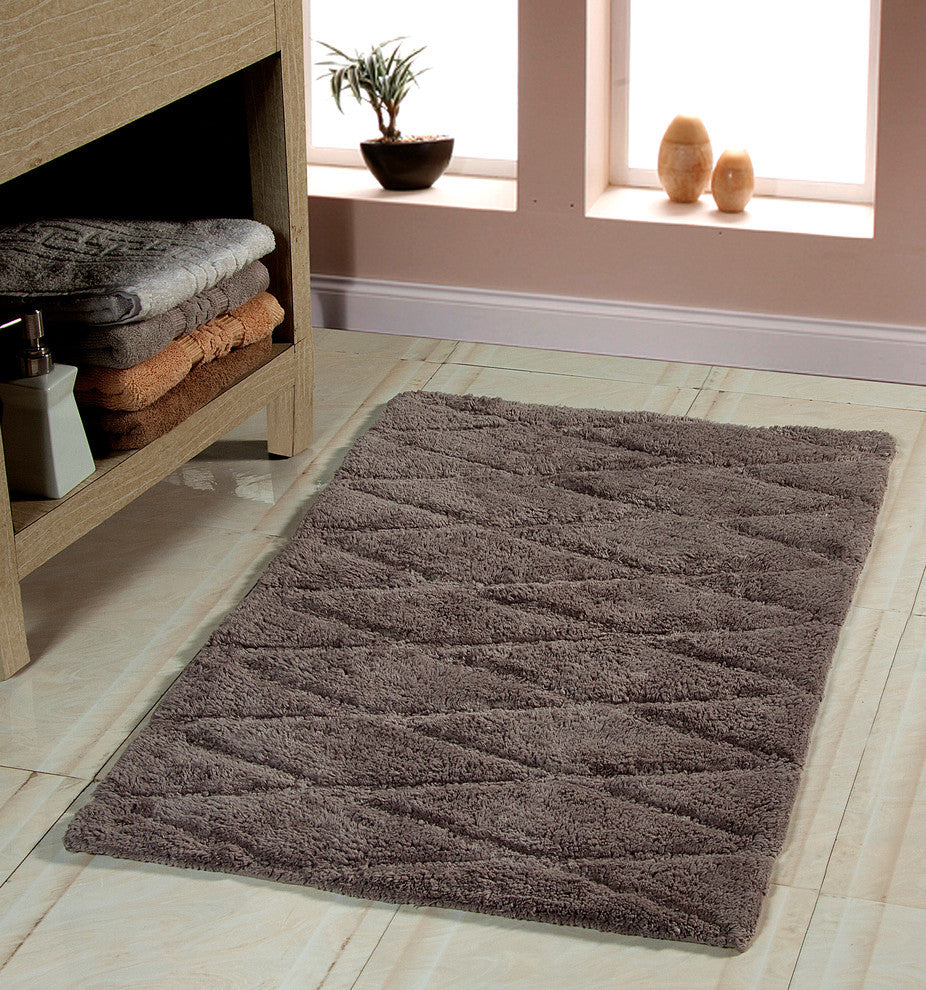 Bath Rug Cotton, 2 Piece Set, 34"x21" and 36"x24", Grey, Pattern Raised Diamond