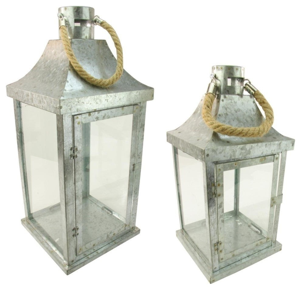 Flecked Metal and Paneled Nesting Candle Lanterns, 2-Piece Set