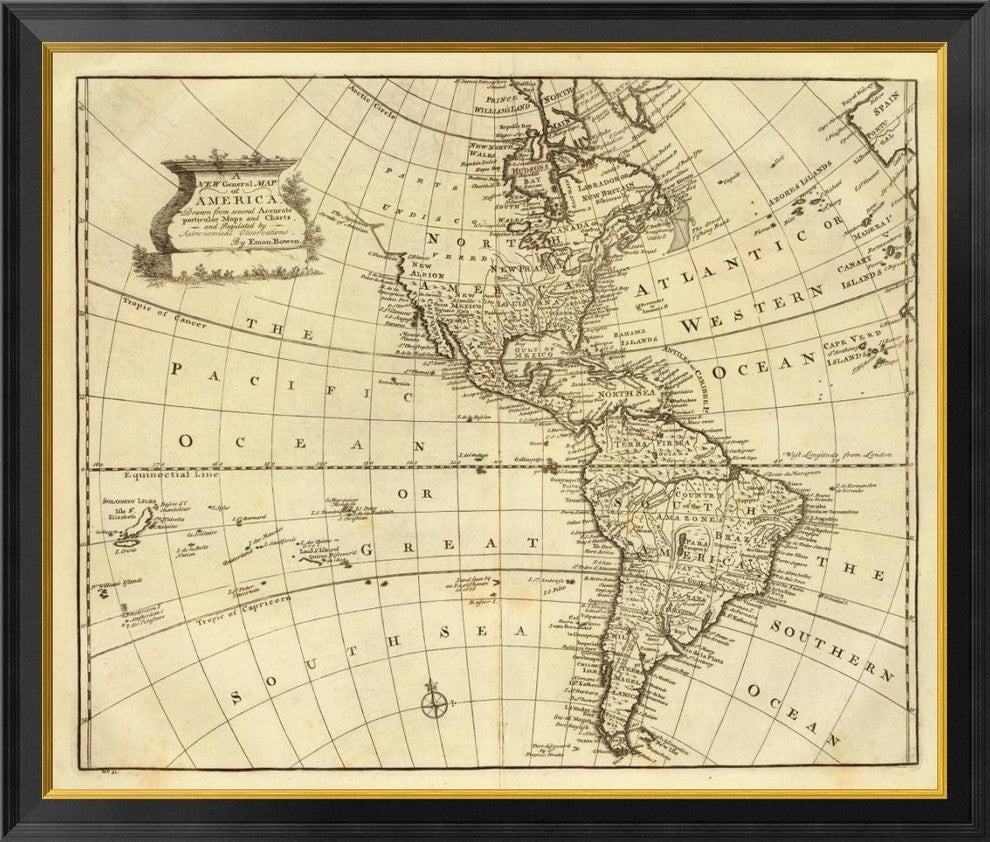 "America, 1747" Framed Canvas Giclee by Emanuel Bowen, 40x34"