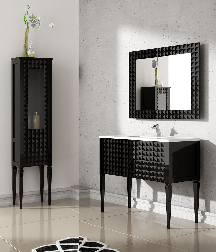 Diamond Wall Framed Mirror, Black, 40"
