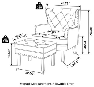 Set of 2 Accent Chair and Accent Stool, Coffee