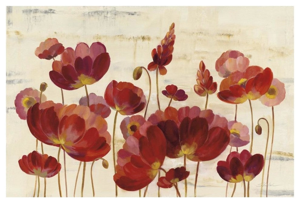 "Red Flowers on Marble" Digital Paper Print by Silvia Vassileva, 26"x18"