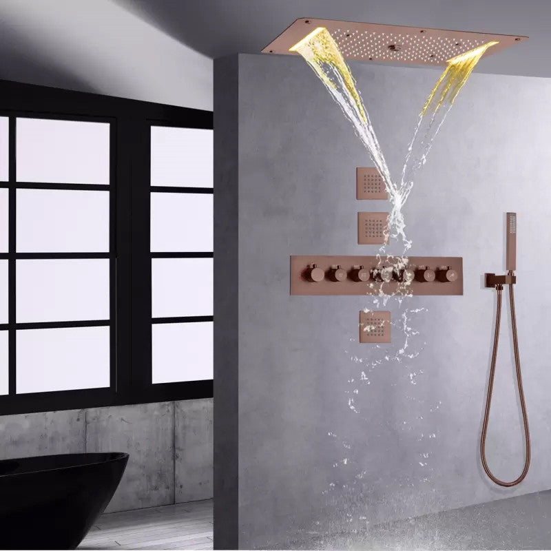 Led Mist Rainfall Shower System, Hand Shower and Jetted Body Sprays, Oil Rubbed