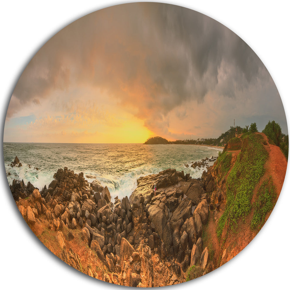 Sunrise At Romantic Beach At Sri Lanka, Landscape Round Wall Art, 11"