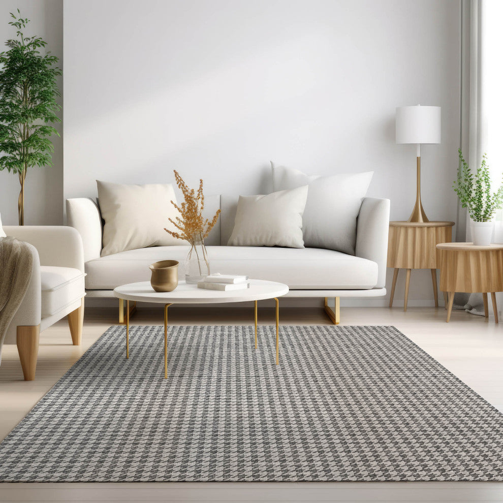 Indoor/Outdoor Hinton HN1 Grey Machine Washable 9' x 12' Rug