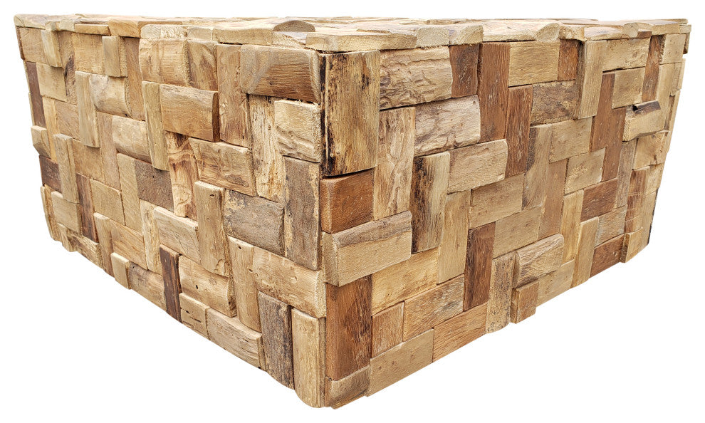 Rustic Recycled Teak Wood Java Coffee Table, 32 inch