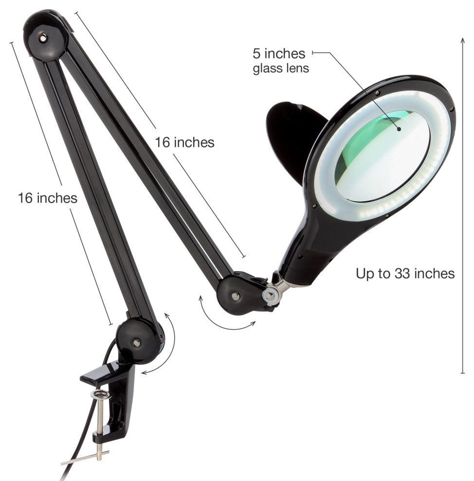 Brightech Lightview Desk Lamp with Clamp, 5 Diopter Glass Lens, Black