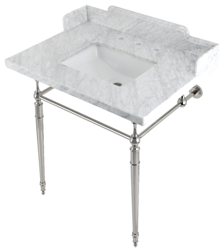 Kingston Brass LMS3022M8SQ6 30" Carrara Marble Console Sink, Legs