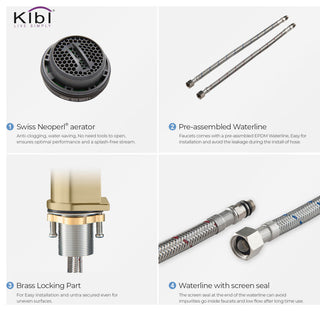 KIBI Mirage Single Handle Bathroom Faucet, Brush Gold, with Drain