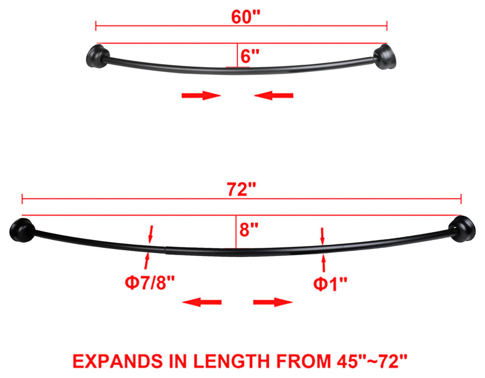 Utopia Alley Rustproof Fixed Mount Single Curved Shower Rod, 45" to 72" Black