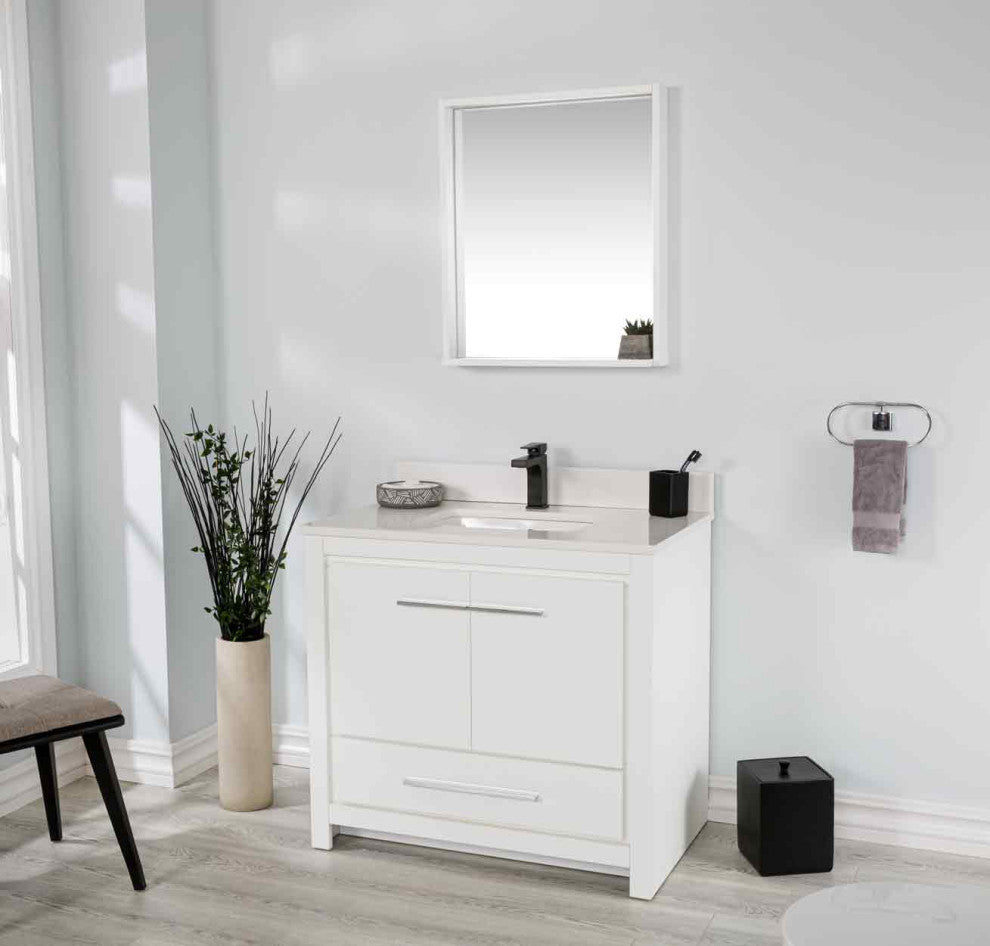 Mila Collection 36" Bathroom Vanity With Sink, Mirror, Countertop, Snow White