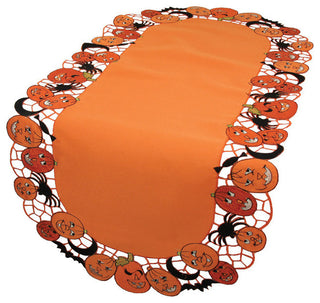 Happy Jack-O-Lanterns Embroidered Cutwork Table Runner, 16"x34"