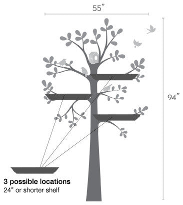 Shelving Tree With Birds, Three Colors, Color Scheme C, 55"x94"