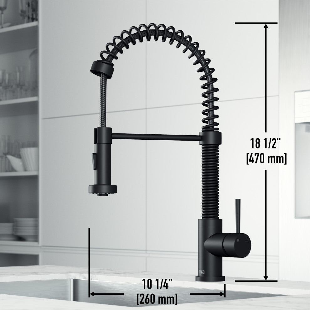 VIGO Edison 19" H Single Handle Pull-Down Sprayer Kitchen Faucet, Matte Black, No Sensor, Without Extras