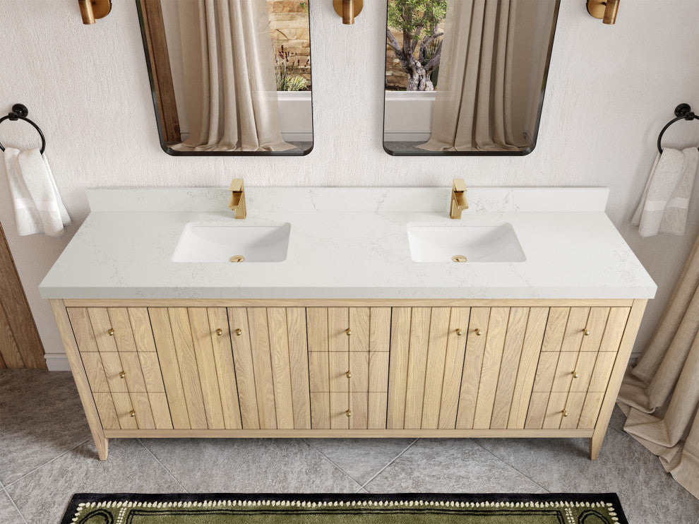 Atlanta Oak 84" Double Sink Bath Vanity, White 2" Empira Quartz