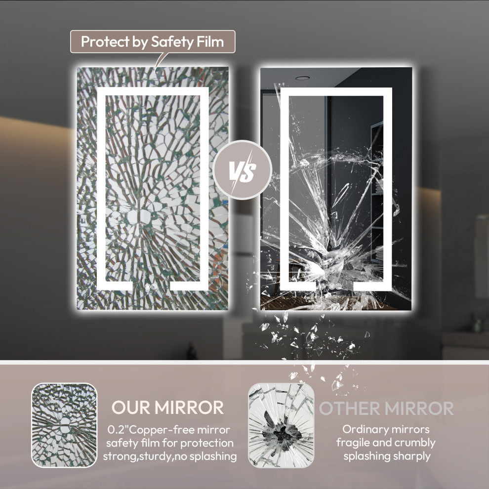 Santona Wall Medicine Cabinet, Frameless LED Mirror, Silver, 20"w X 32"h