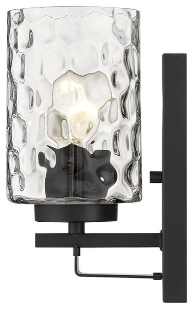 Black Metal and Pebbled Glass Wall Sconce