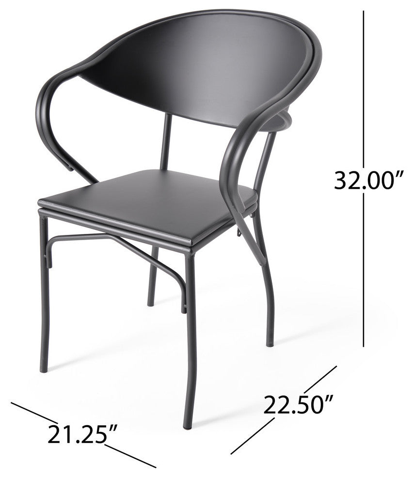 Arthur Desert Outdoor Modern 3 Piece Bistro Set, Matte Black