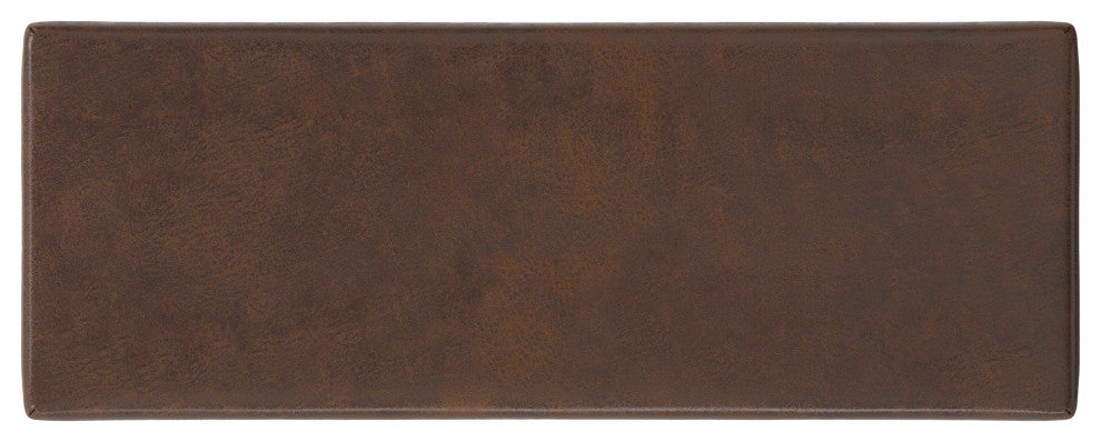 Chanelle Solid Hardwood Mid Century Ottoman Bench, Distressed Chestnut Brown