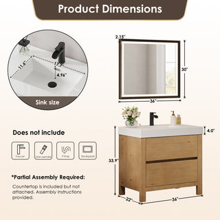 Cascadia Bathroom Vanity, Weathered Fir, 36", With Mirror