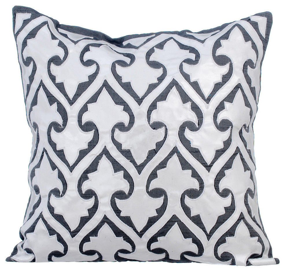 Grey Modern Farmhouse Throws Leather 20"x20" Abstract Pattern, Aathma