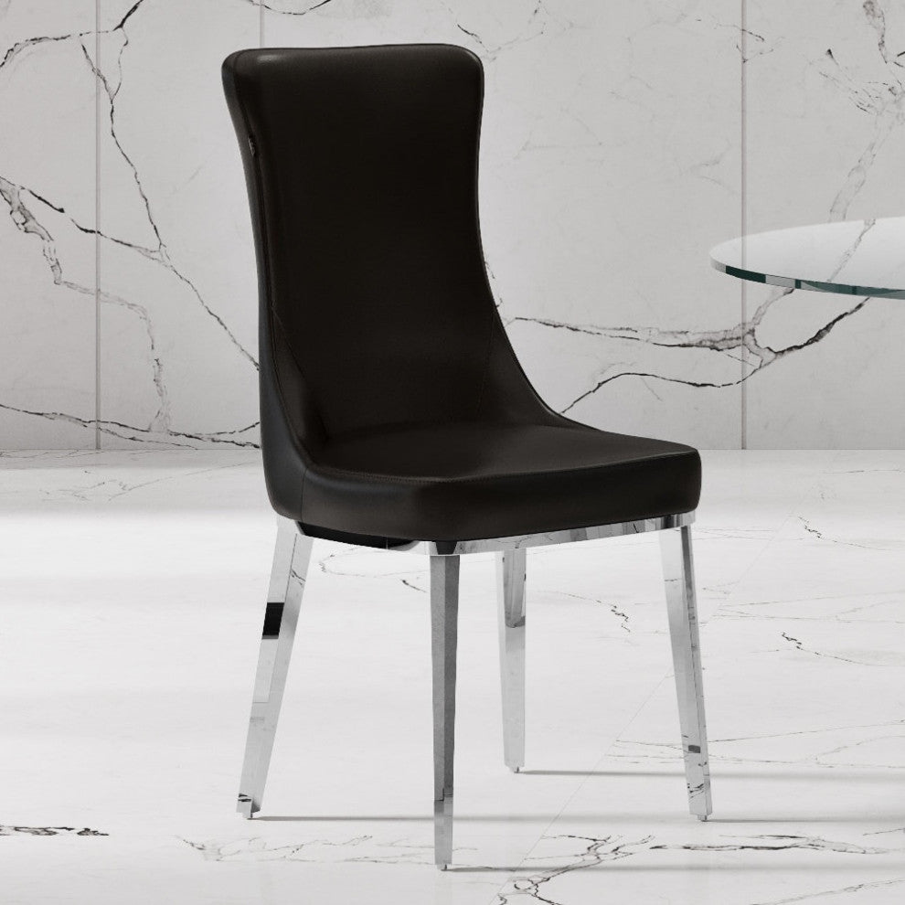 Modern Norma Dining Chair - Black with Polished Stainless Steel Base