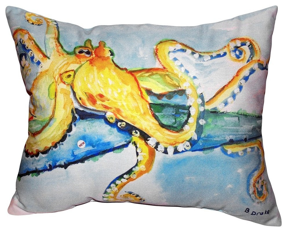 Gold Octopus No Cord Indoor/Outdoor Pillow - Set of Two 16x20