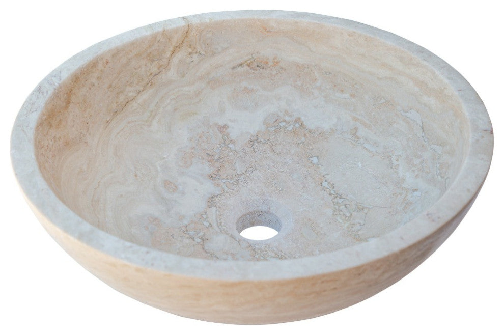 Natural Stone Beige Travertine Vessel Sink Honed and Filled (D)18" (H)6"