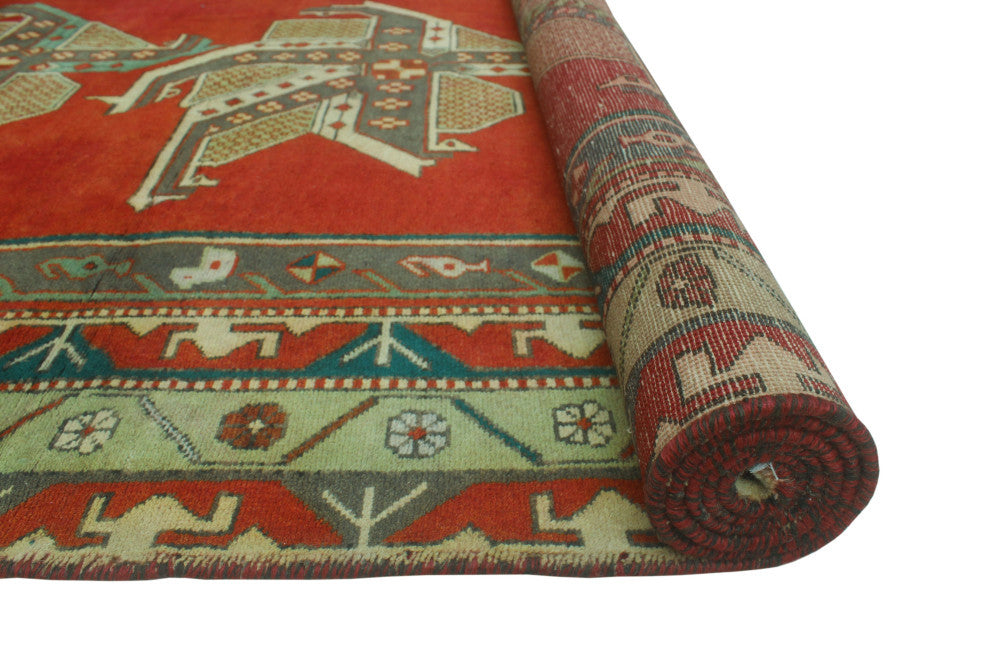 Fine Vintage Distressed Lawton Rust/Light Green Runner, 4'8x10'2