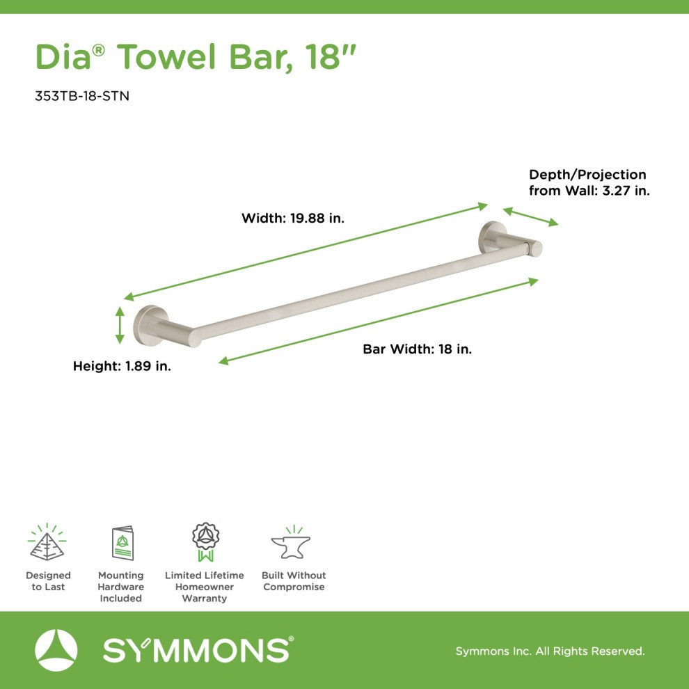 Dia 18 Inch Towel Bar with Mounting Hardware, Satin Nickel