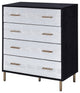 Benzara Emily 37" Wood Tall Dresser Chest, 4 Drawers Gold Handles, Black