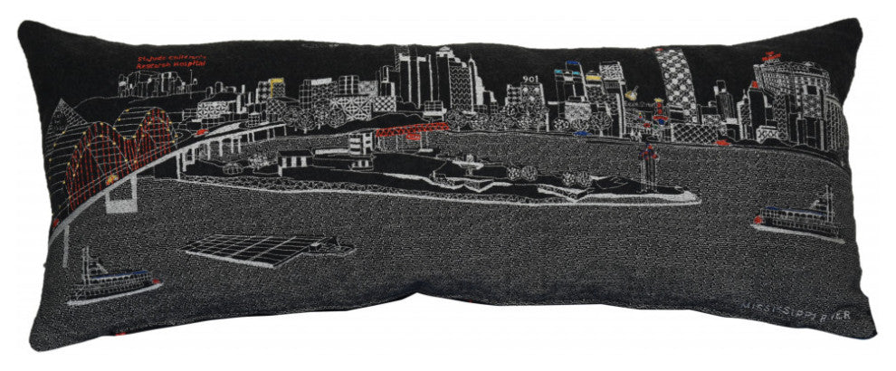 35" Black Memphis Nighttime Skyline Lumbar Decorative Pillow