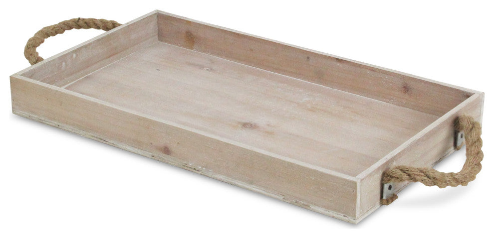 Light Gray Wooden Tray With Rope Handles