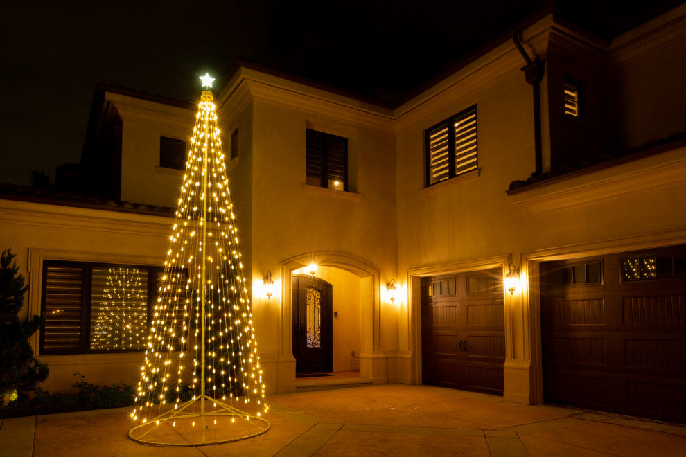 Outdoor Warm White LED Cone Tree With Collapsible Base and Wireless Remote, 12 F