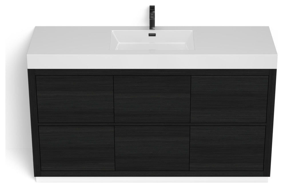 Boutique Bath Vanity, Black, 60", Single Sink, Freestanding