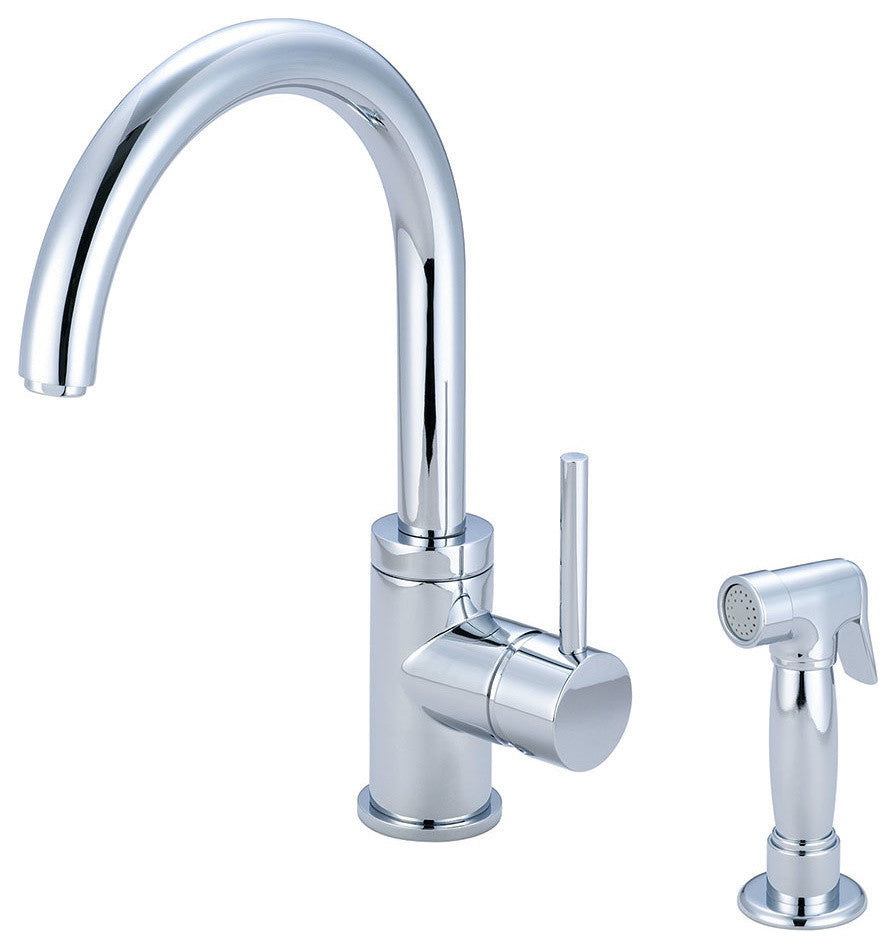 Motegi Single Handle Gooseneck Kitchen Faucet with Side Spray, Polished Chrome