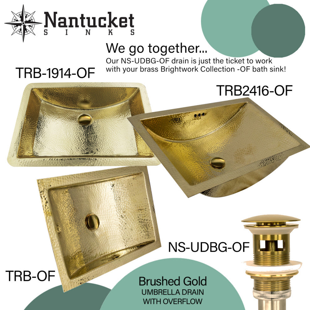 Nantucket Sinks 23.5"x15.5" Hammered Brass Rectangle Undermount Bathroom Sink