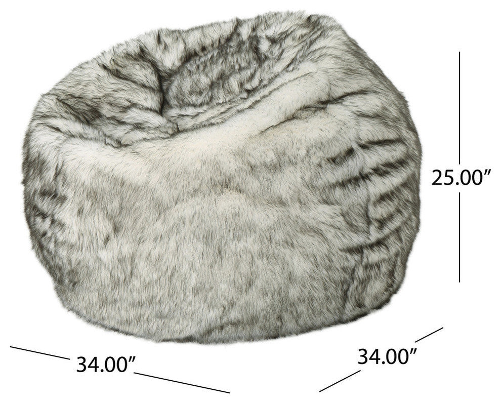 GDF Studio Laraine Furry Glam White and Gray Streak Faux Fur 3' Bean Bag