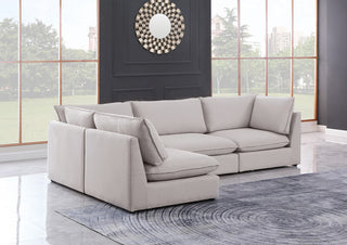 Mackenzie Linen Textured Fabric 4-Piece Modular L-Shaped Sectional, Beige