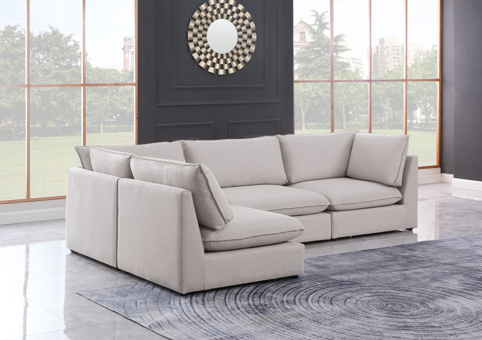 Mackenzie Linen Textured Fabric 4-Piece Modular L-Shaped Sectional, Beige