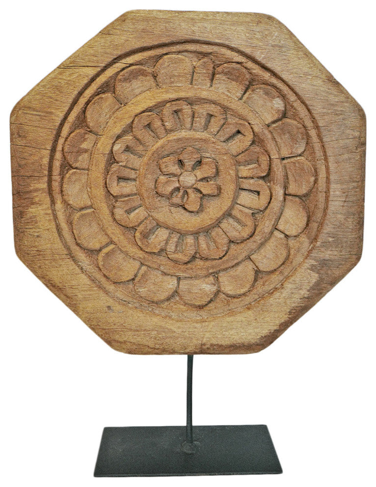 Consigned Vintage Wood Medallion on Stand 13