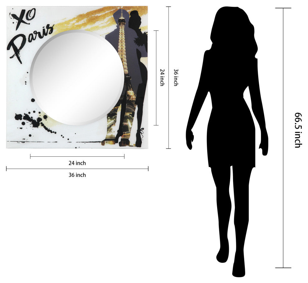 "Romance" Square Beveled Wall Mirror on Printed Tempered Art Glass