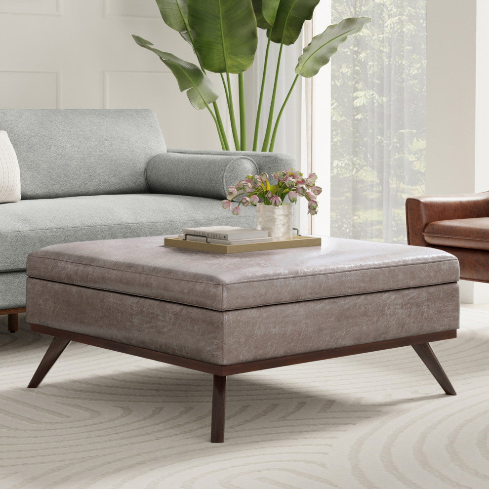 Owen XL Square Coffee Table Storage Ottoman, Distressed Grey Taupe, 41"