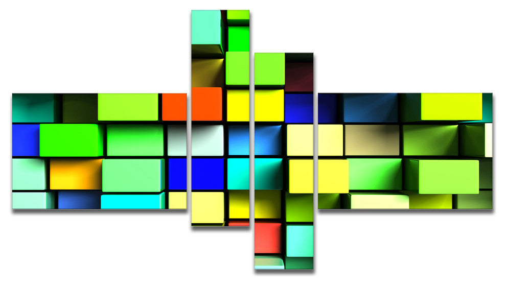 Colored 3D Cubes Wall Design, Abstract Canvas Art Print, 60"x32", 4 panels