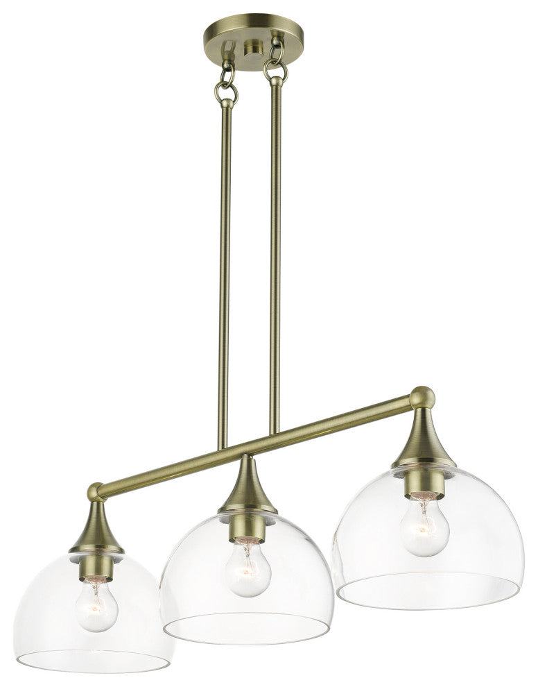 3 Light Antique Brass Linear Chandelier
