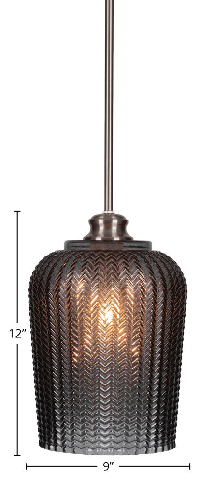 Cordova 1-Light Stem Hung Pendant, Brushed Nickel/Smoke Textured