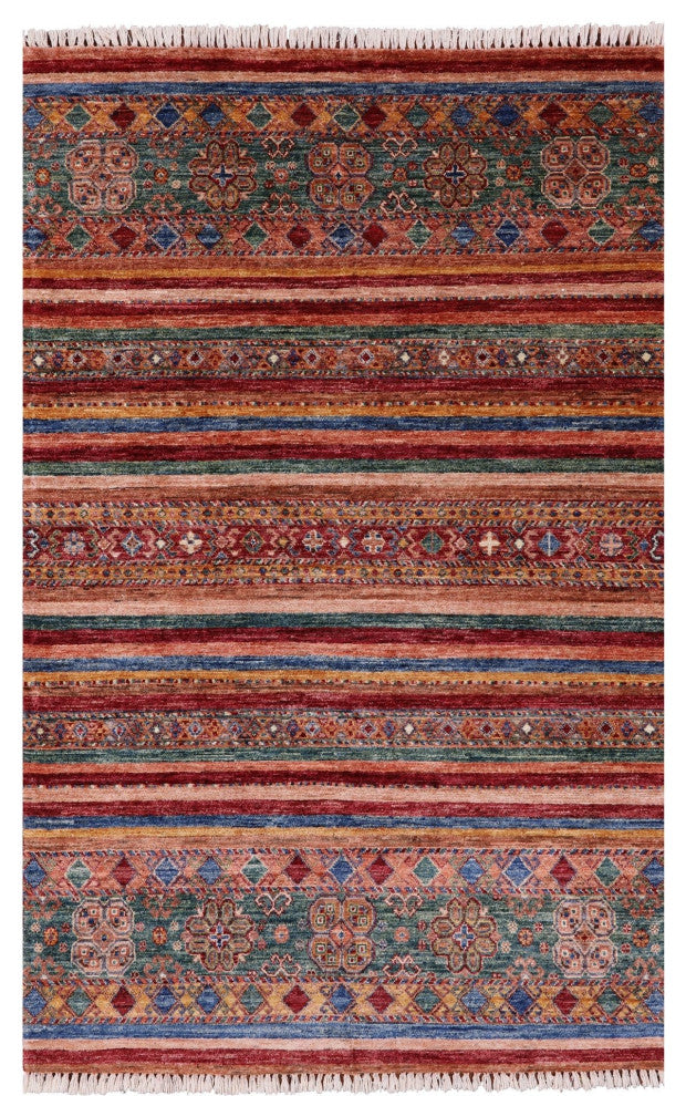 4' 0" X 6' 3" Khorjin Super Kazak Handmade Rug Q10464